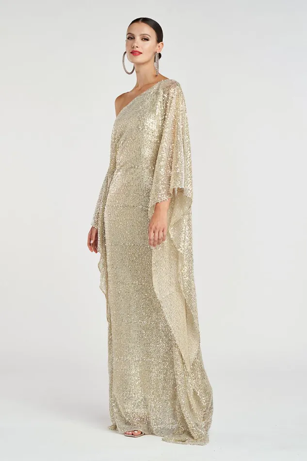 Dresses Women Halston Dee Gown In Tulle Lurex Sequin Champagne