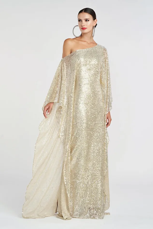 Dresses Women Halston Dee Gown In Tulle Lurex Sequin Champagne