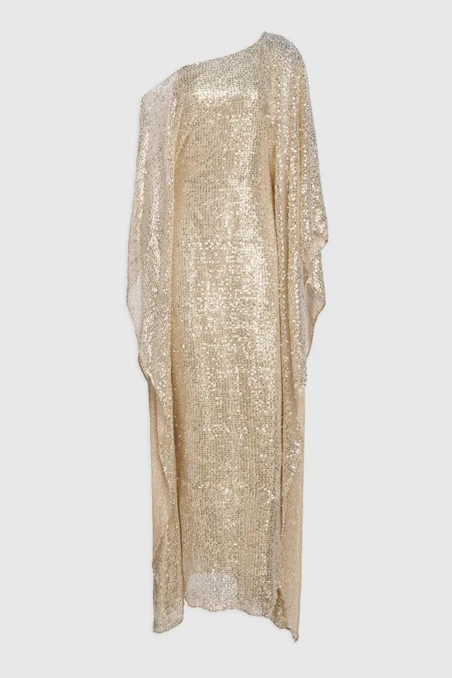 Dresses Women Halston Dee Gown In Tulle Lurex Sequin Champagne