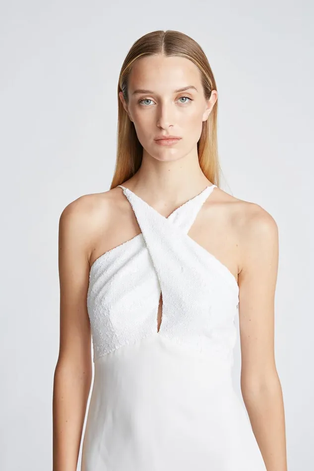 Dresses Women Halston Diletta Dress In SequinsCrepe Chalk