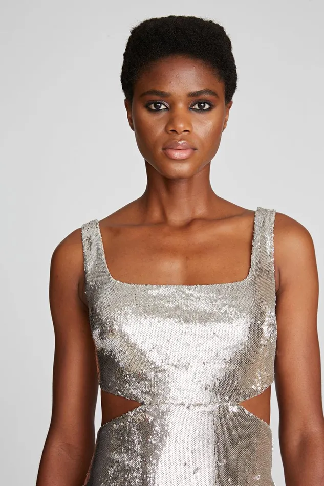 Dresses Women Halston Guiliana Dress In Sequins Silver