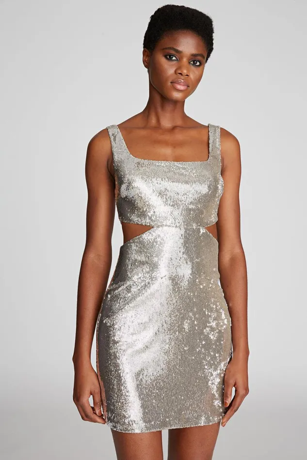 Dresses Women Halston Guiliana Dress In Sequins Silver