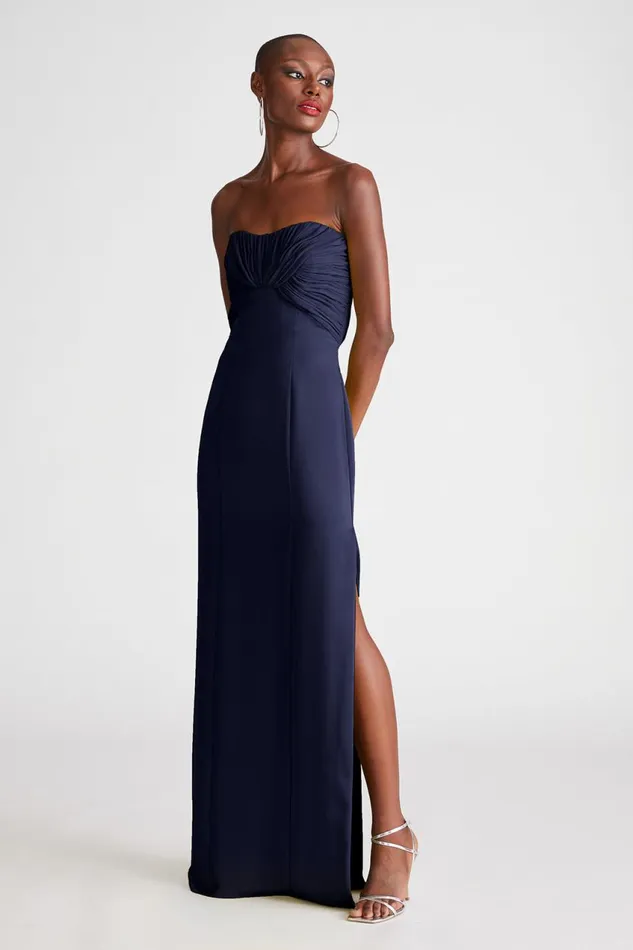 Dresses Women Halston Henna Gown In Satin and Chiffon Navy