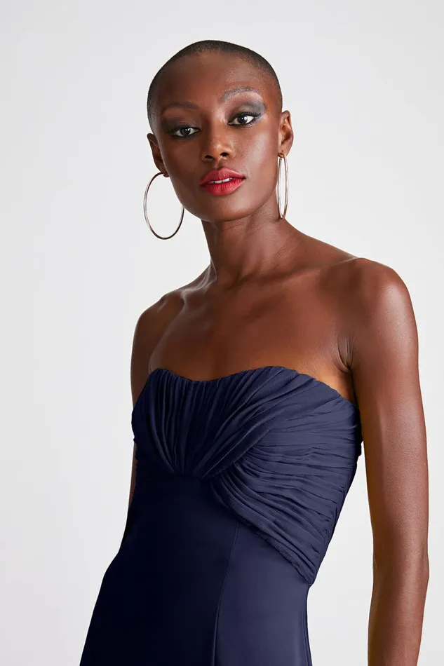 Dresses Women Halston Henna Gown In Satin and Chiffon Navy