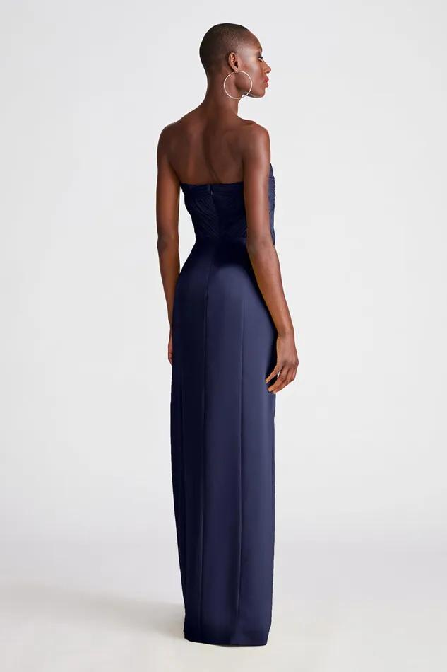 Dresses Women Halston Henna Gown In Satin and Chiffon Navy