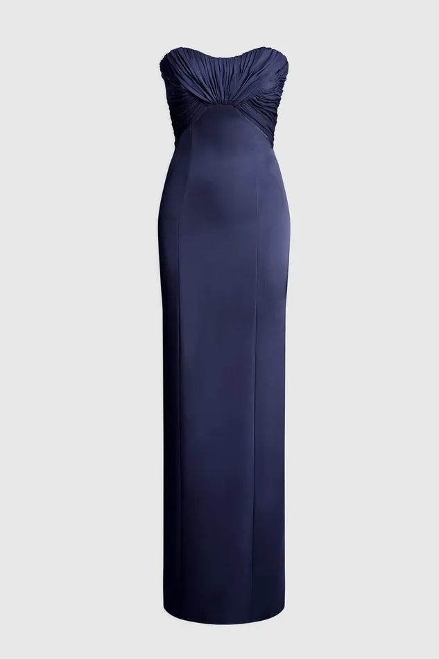 Dresses Women Halston Henna Gown In Satin and Chiffon Navy