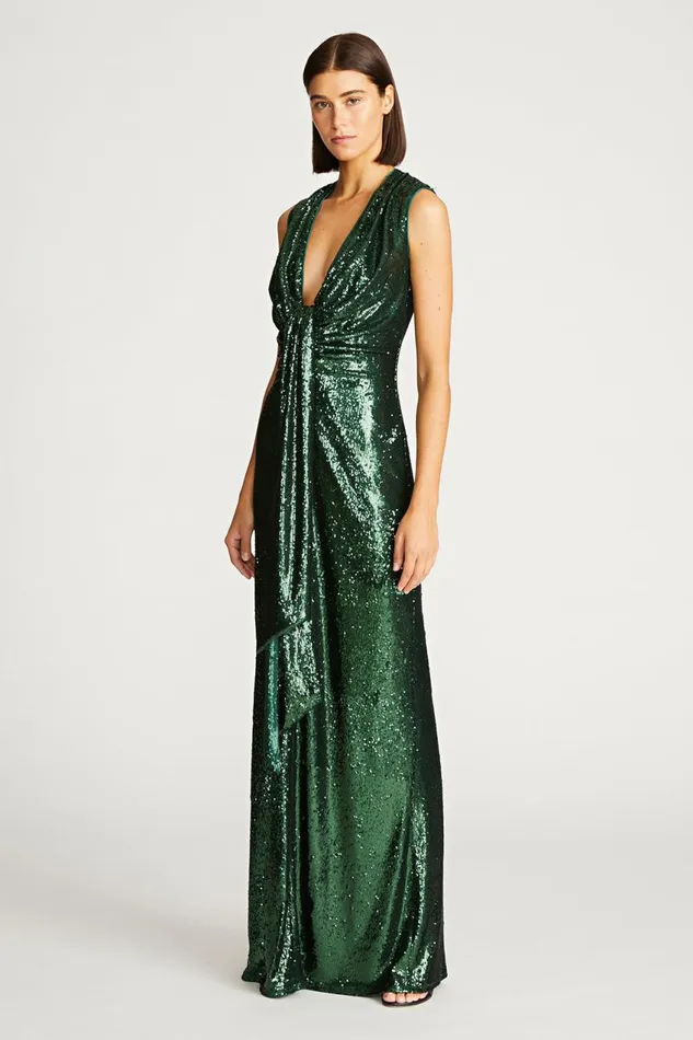 Dresses Women Halston Magdalena Gown In Sequin Bottle Green