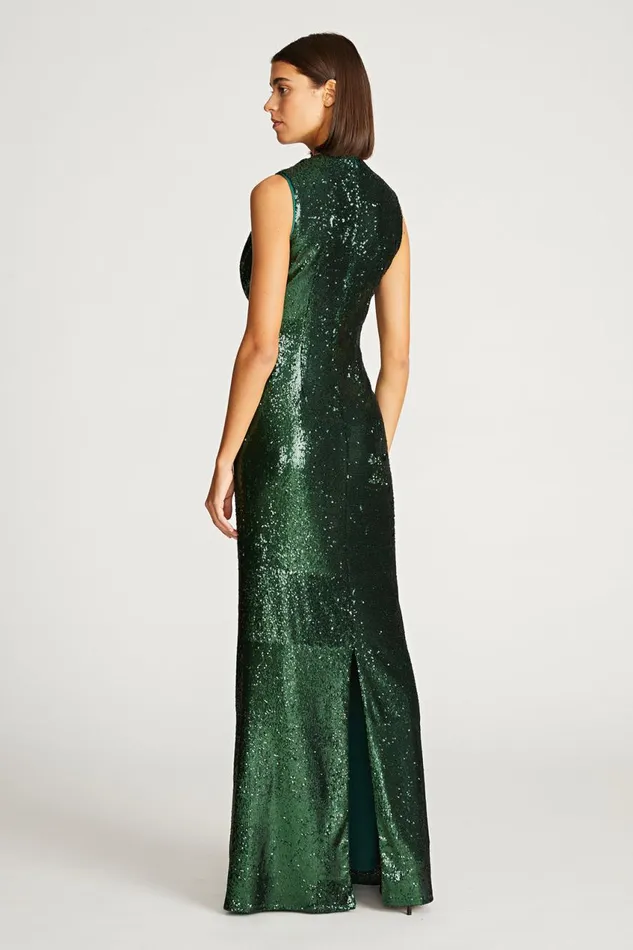 Dresses Women Halston Magdalena Gown In Sequin Bottle Green