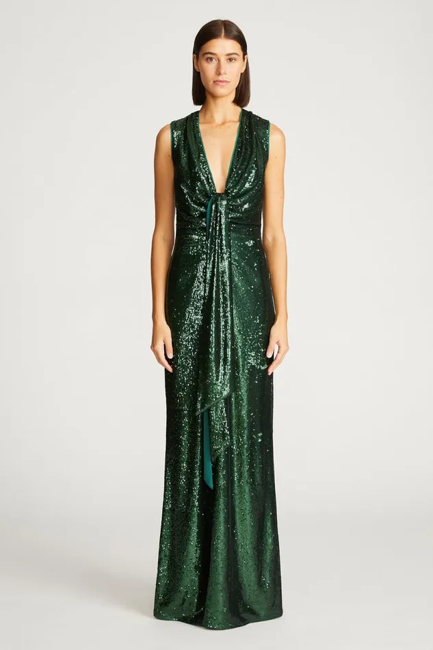 Dresses Women Halston Magdalena Gown In Sequin Bottle Green
