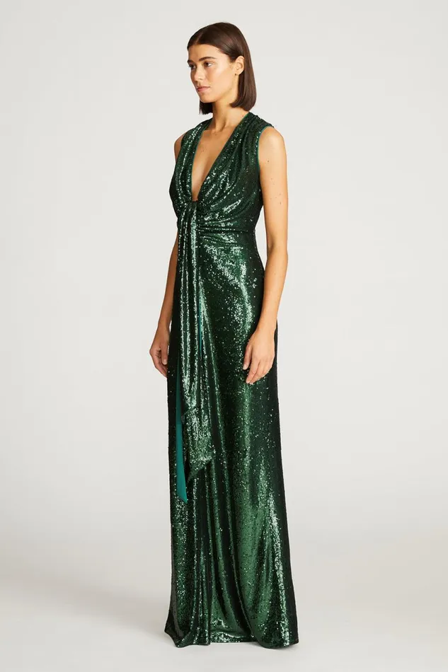 Dresses Women Halston Magdalena Gown In Sequin Bottle Green