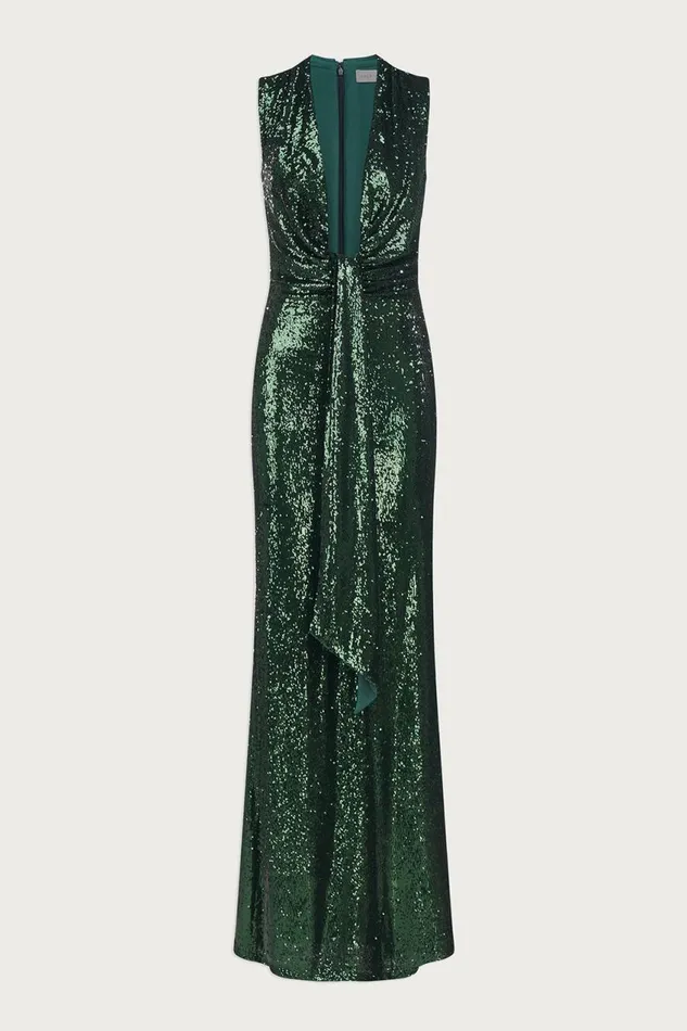 Dresses Women Halston Magdalena Gown In Sequin Bottle Green