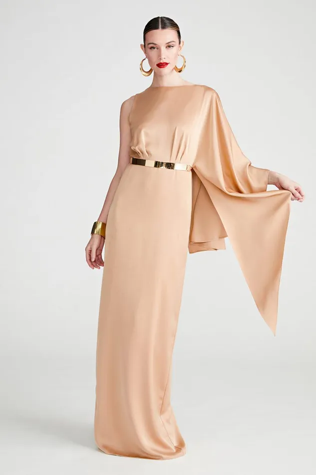 Dresses Women Halston Rhiannon Gown In Satin Tan Beige