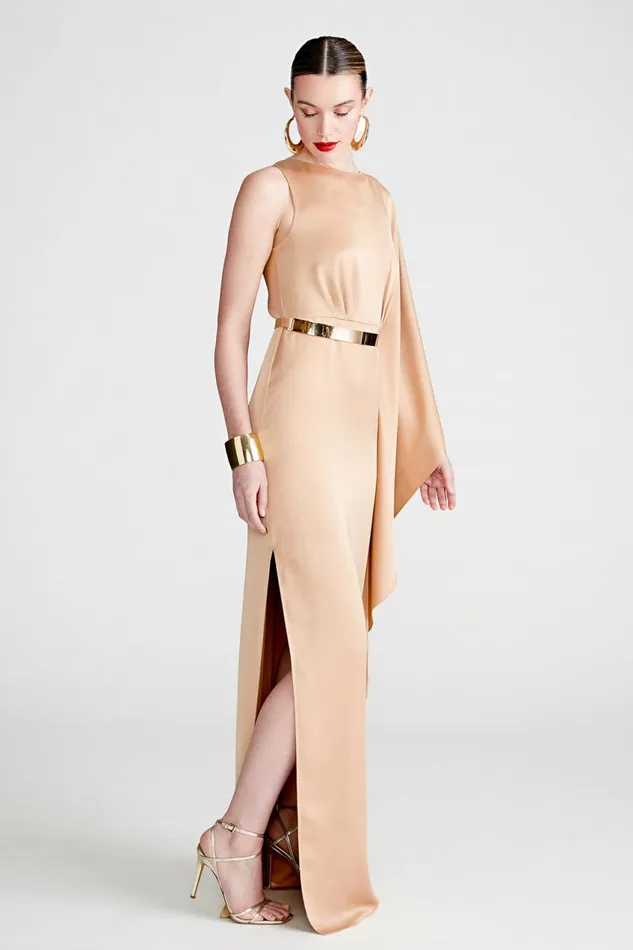 Dresses Women Halston Rhiannon Gown In Satin Tan Beige