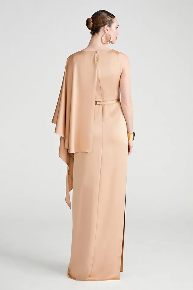 Dresses Women Halston Rhiannon Gown In Satin Tan Beige