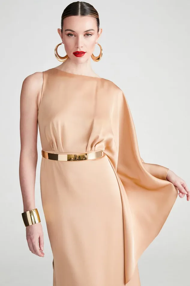 Dresses Women Halston Rhiannon Gown In Satin Tan Beige