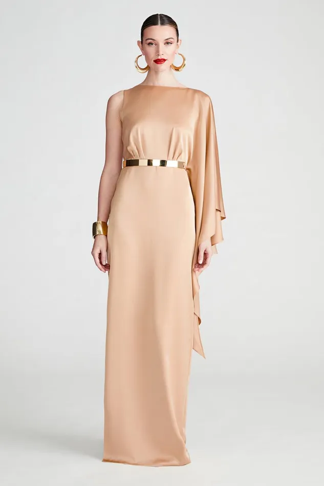 Dresses Women Halston Rhiannon Gown In Satin Tan Beige