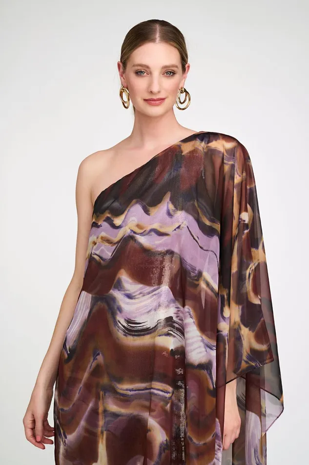 Dresses Women Halston Shi Dress In Sequin and Chiffon Earth Strata