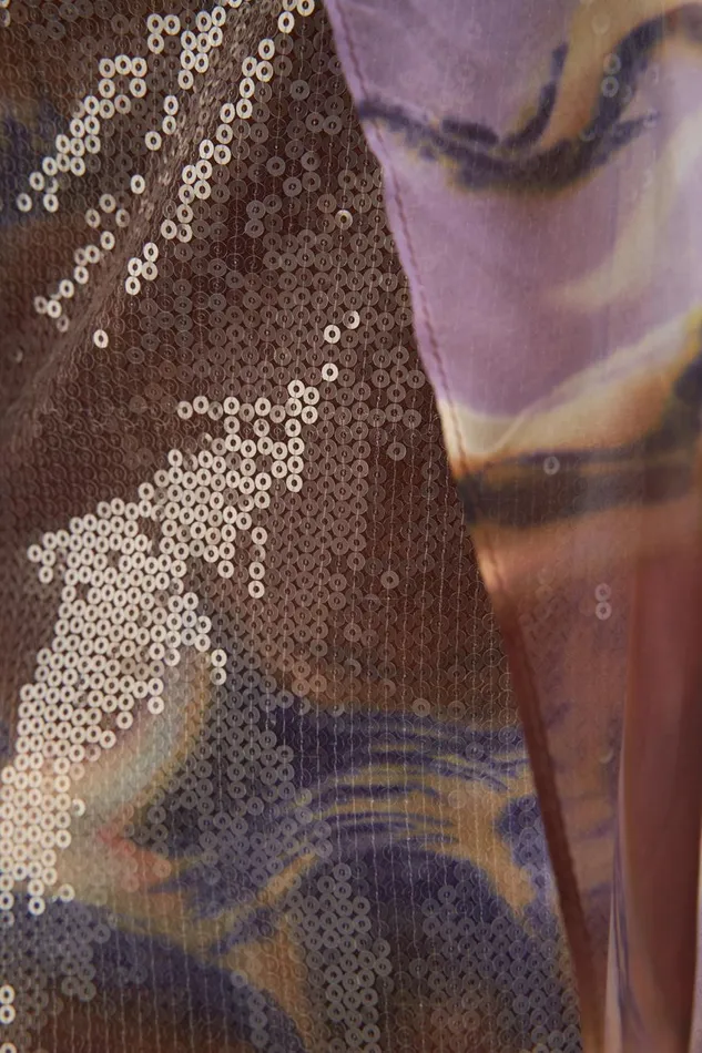 Dresses Women Halston Shi Dress In Sequin and Chiffon Earth Strata