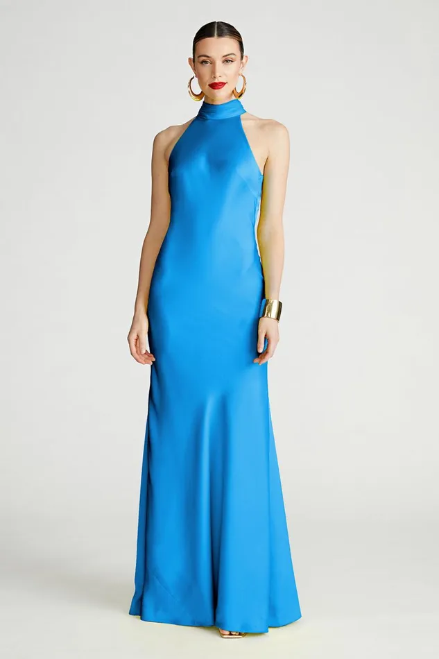Dresses Women Halston Speranza Gown In Satin Daphne Blue