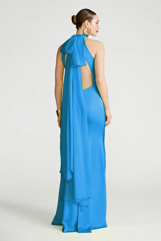 Dresses Women Halston Speranza Gown In Satin Daphne Blue