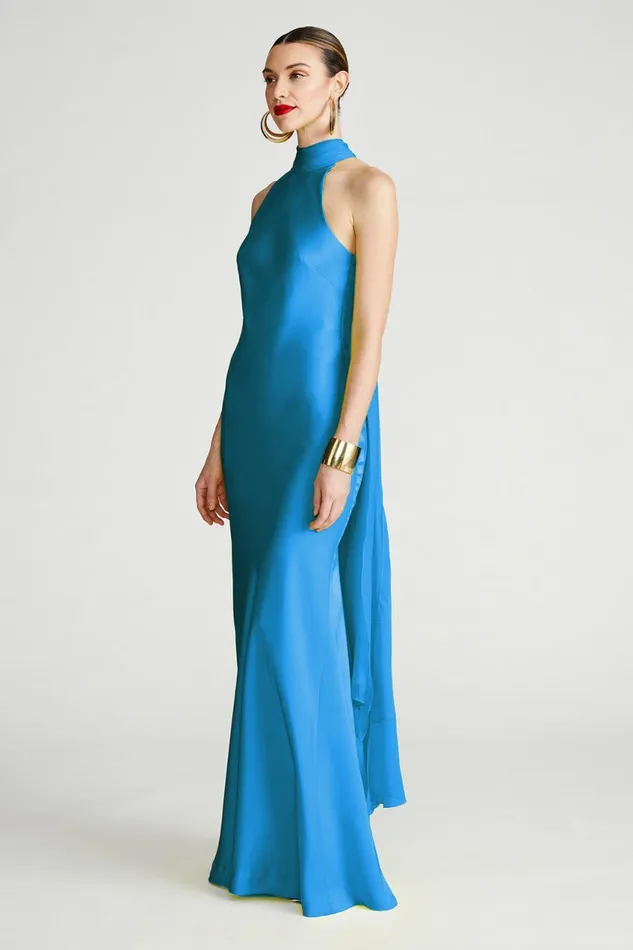 Dresses Women Halston Speranza Gown In Satin Daphne Blue