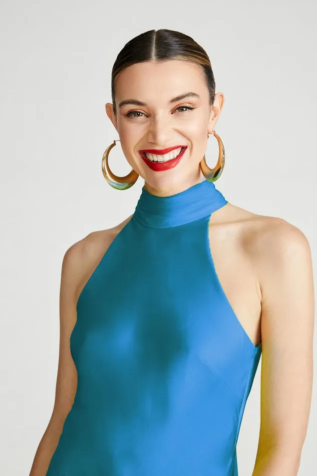 Dresses Women Halston Speranza Gown In Satin Daphne Blue