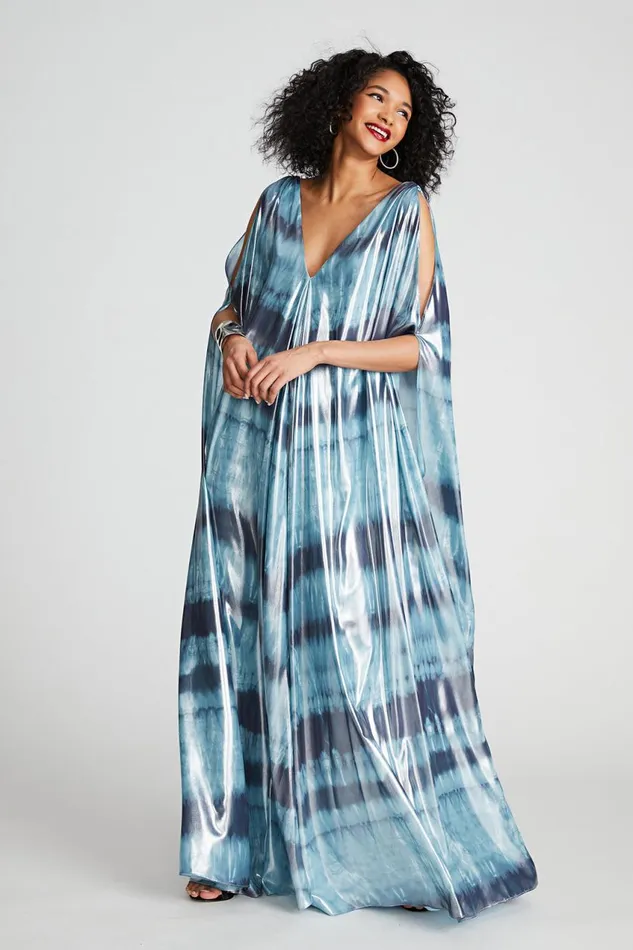 Dresses Women Halston Umi Gown In Iridescent Chiffon Blue Shibori
