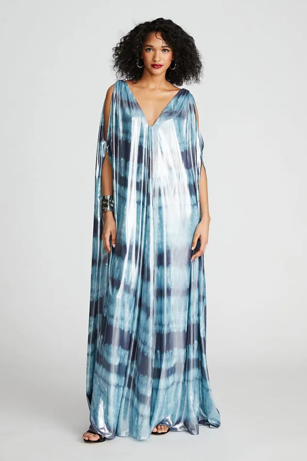 Dresses Women Halston Umi Gown In Iridescent Chiffon Blue Shibori