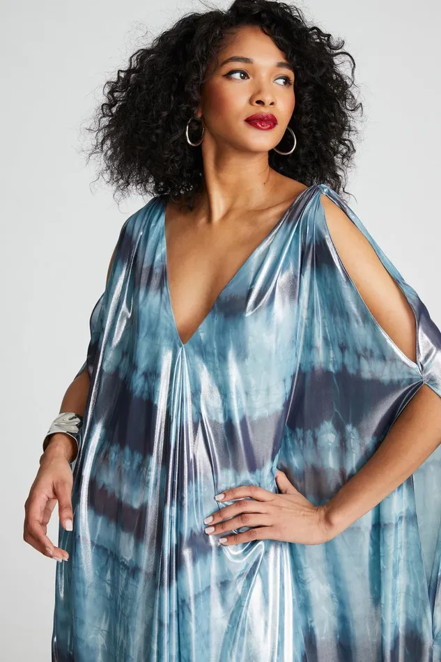 Dresses Women Halston Umi Gown In Iridescent Chiffon Blue Shibori