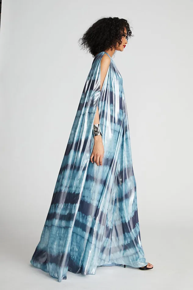 Dresses Women Halston Umi Gown In Iridescent Chiffon Blue Shibori