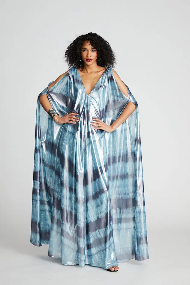 Dresses Women Halston Umi Gown In Iridescent Chiffon Blue Shibori