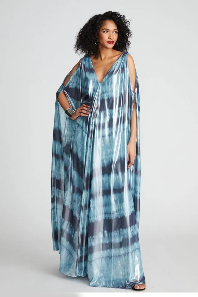 Dresses Women Halston Umi Gown In Iridescent Chiffon Blue Shibori
