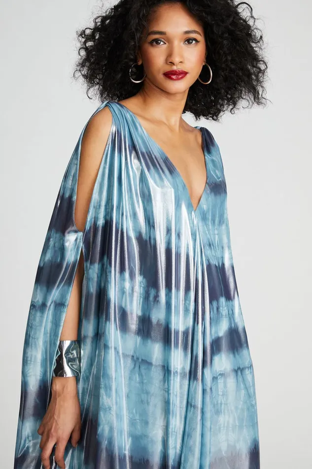 Dresses Women Halston Umi Gown In Iridescent Chiffon Blue Shibori