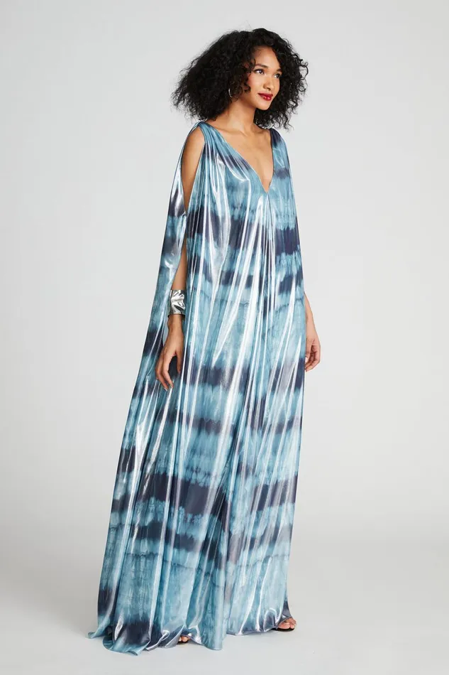 Dresses Women Halston Umi Gown In Iridescent Chiffon Blue Shibori