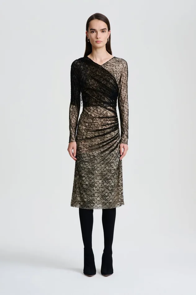 Dresses Women Scanlan Theodore LACE DRAPE DRESS BLACK
