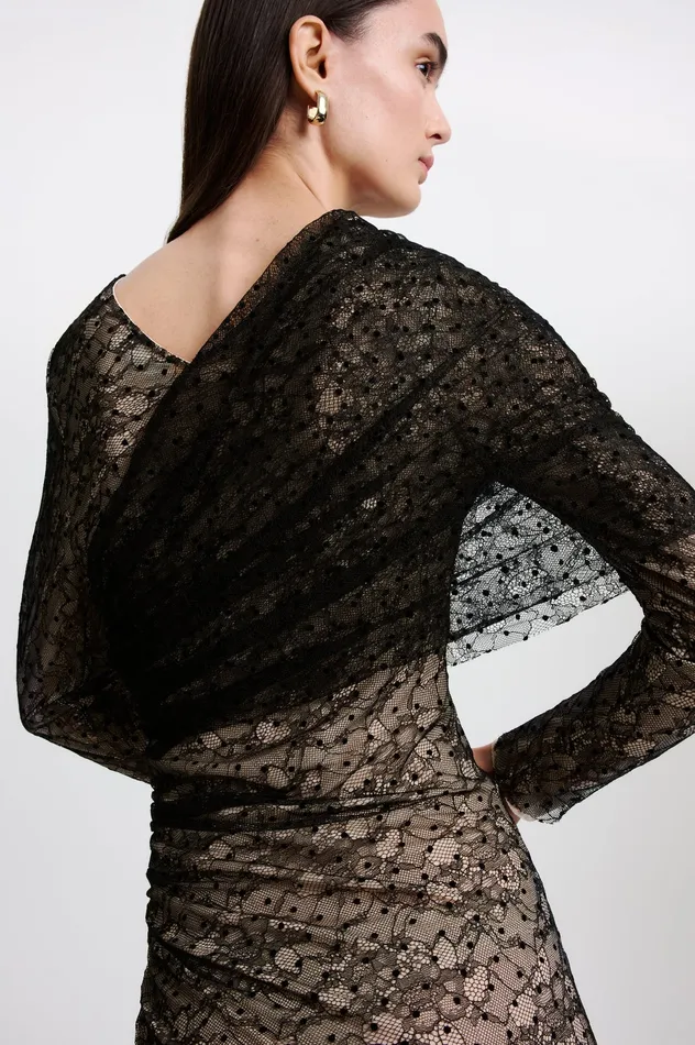 Dresses Women Scanlan Theodore LACE DRAPE DRESS BLACK