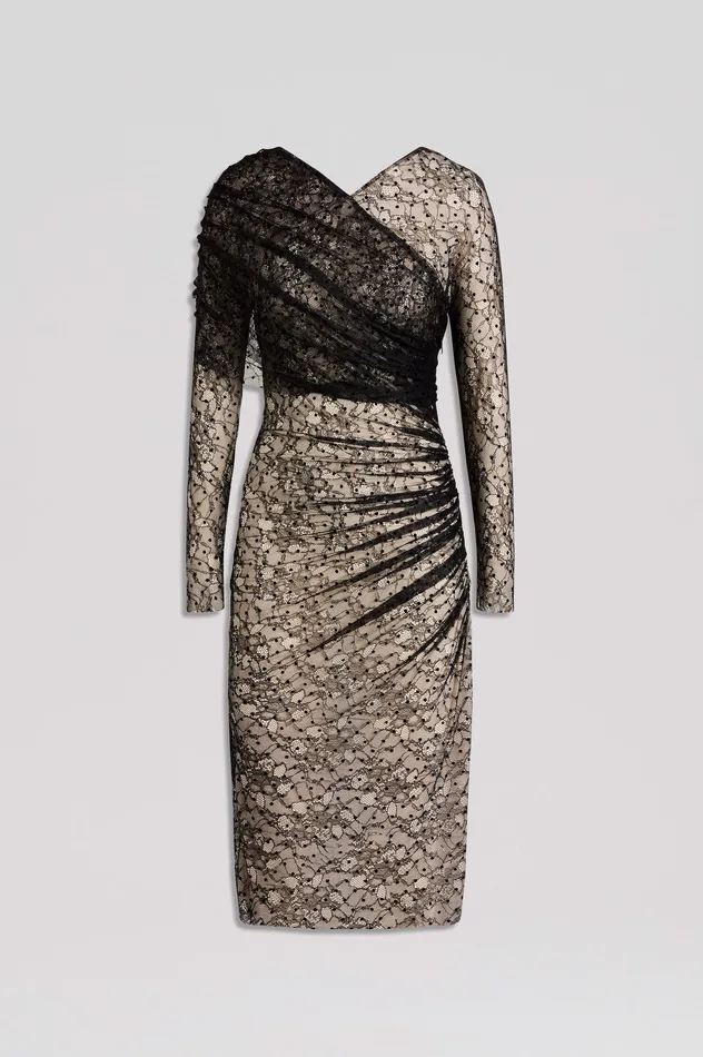 Dresses Women Scanlan Theodore LACE DRAPE DRESS BLACK