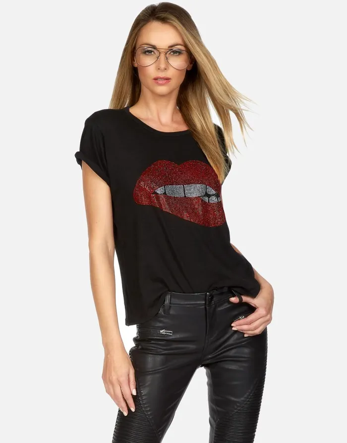 Edda Crystal Biting Lip Black Women039s Lauren Moshi Short Sleeve