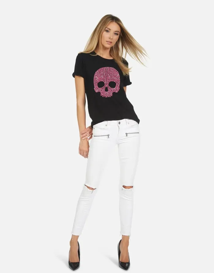 Edda X Pink Stud Skull Black Women039s Lauren Moshi Short Sleeve