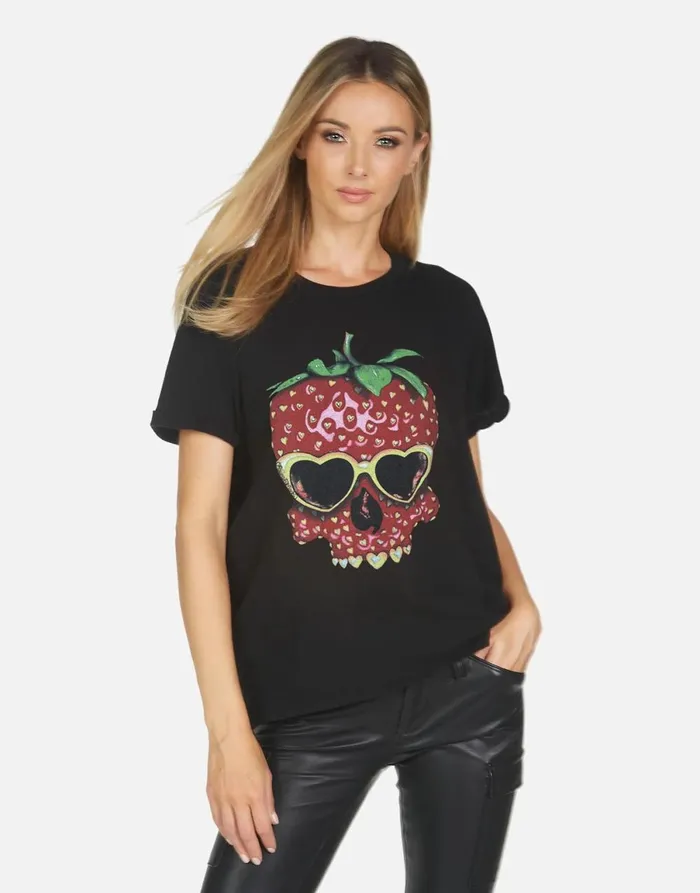 Edda X Strawberry Skull Black Women039s Lauren Moshi Short Sleeve