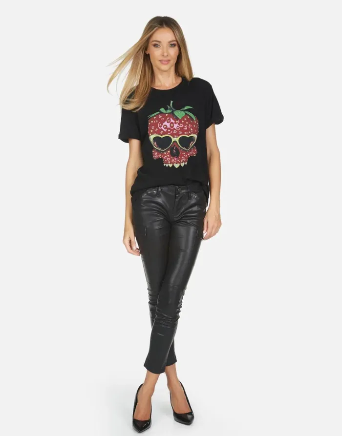 Edda X Strawberry Skull Black Women039s Lauren Moshi Short Sleeve
