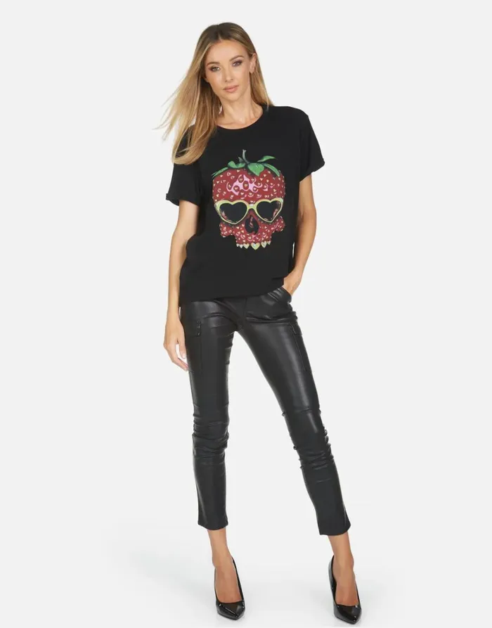 Edda X Strawberry Skull Black Women039s Lauren Moshi Short Sleeve