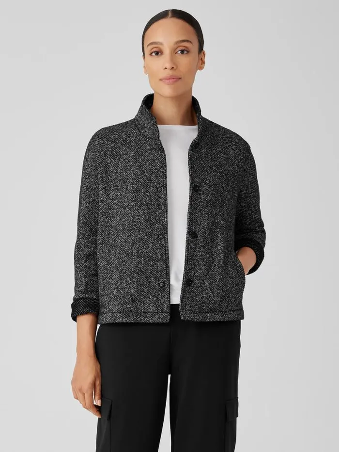 Eileen Fisher Extended Sizing 1X3X Organic Cotton Terry Stand Collar Jacket Blacksoftwhite 8211 Shop
