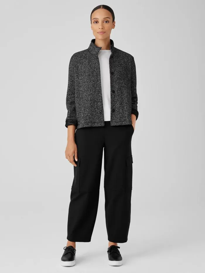 Eileen Fisher Extended Sizing 1X3X Organic Cotton Terry Stand Collar Jacket Blacksoftwhite 8211 Shop