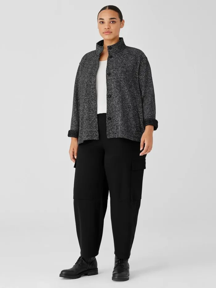 Eileen Fisher Extended Sizing 1X3X Organic Cotton Terry Stand Collar Jacket Blacksoftwhite 8211 Shop