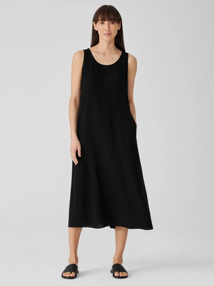 Eileen Fisher Petite Silk Georgette Crepe Scoop Neck Dress Black 8211 Shop