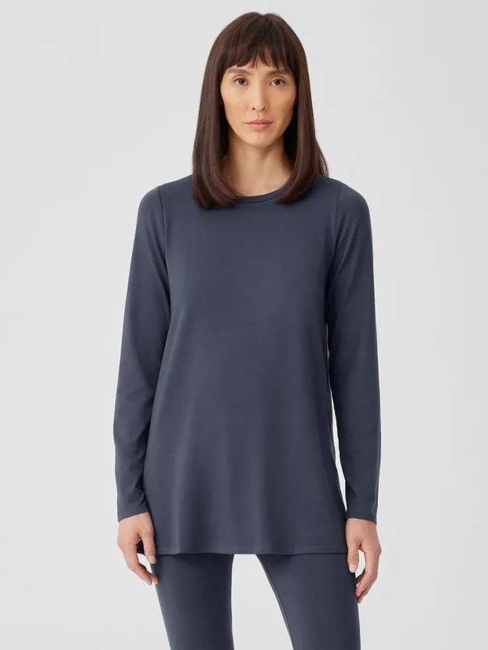 Eileen Fisher Petite Stretch Jersey Knit Crew Neck Long Top Ocean 8211 Shop