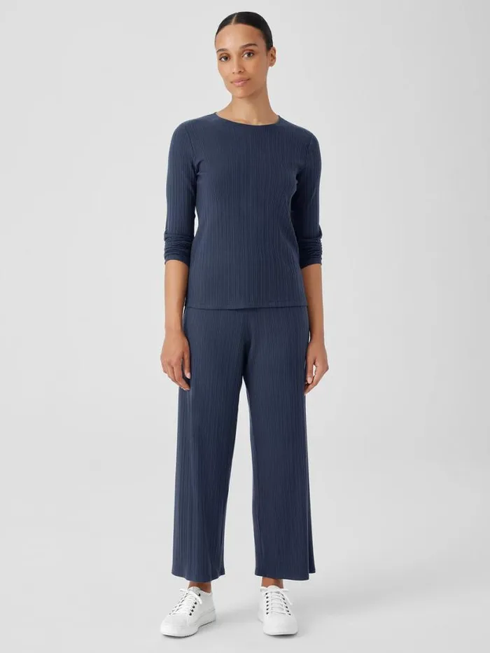 Eileen Fisher Petite Variegated Rib Knit WideLeg Pant Ocean 8211 Shop