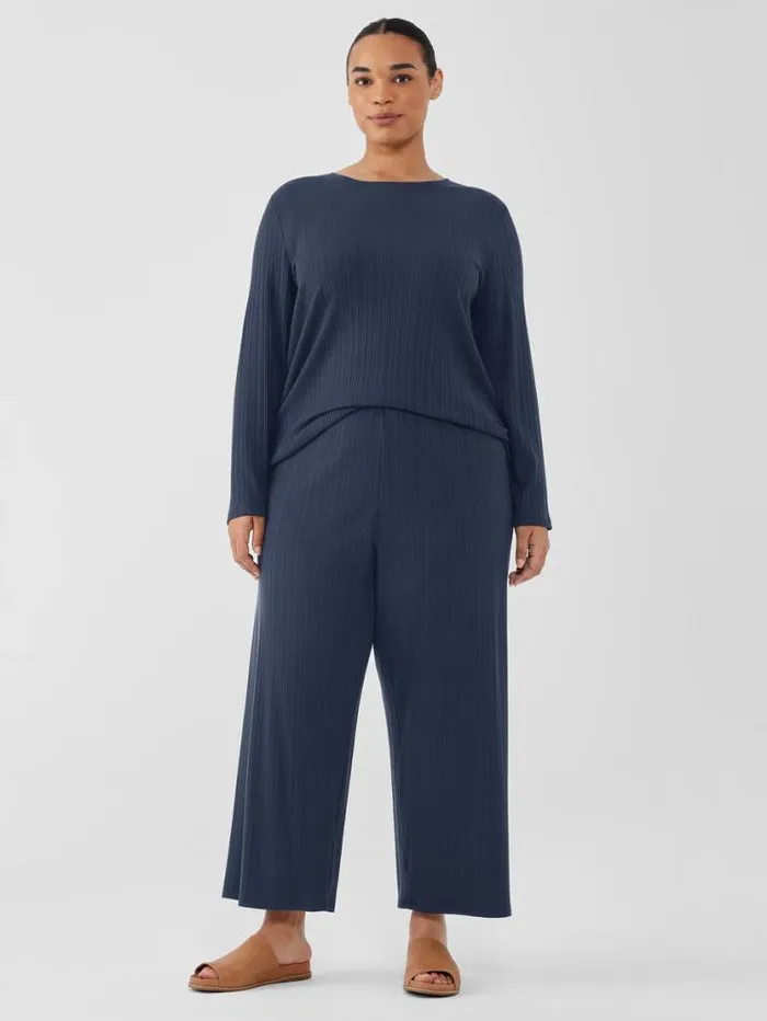 Eileen Fisher Petite Variegated Rib Knit WideLeg Pant Ocean 8211 Shop