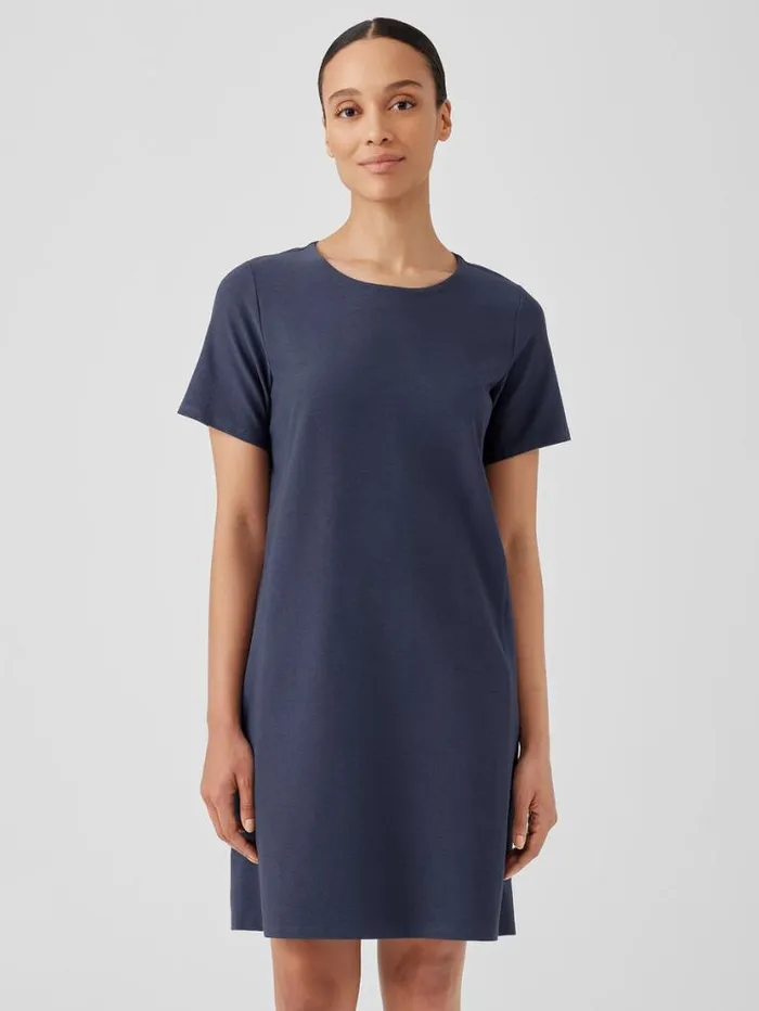 Eileen Fisher Petite Washable Stretch Crepe Jewel Neck Dress Ocean 8211 Shop